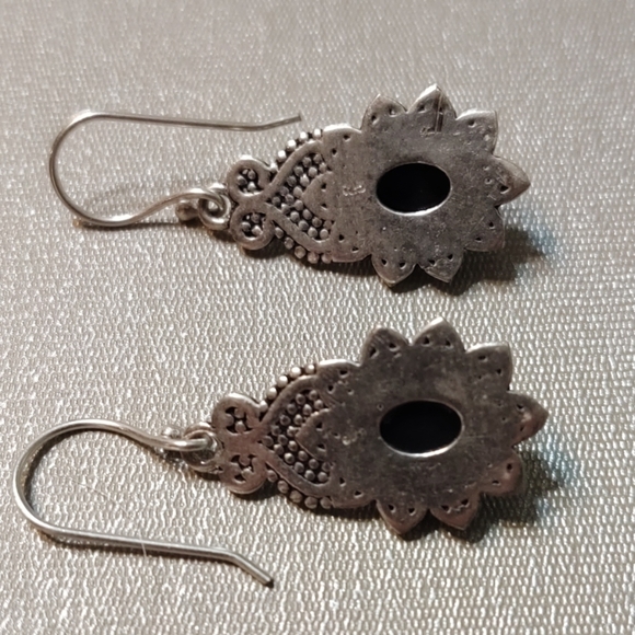 Black Onyx Sterling Silver French Wire Earrings - Picture 3 of 3